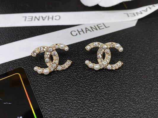 Chanel 20B Large CC and Pearl Drop Earrings Silver and Gold